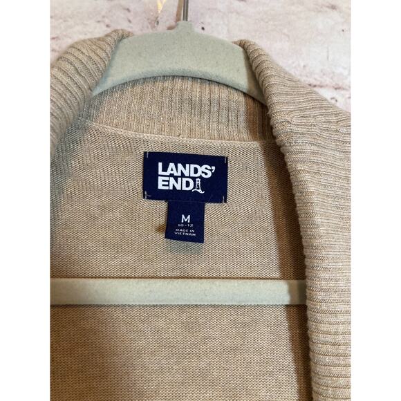 Land's End Sweater Womens Medium Beige Open Front Long Line Cardigan Neutral - Picture 3 of 13